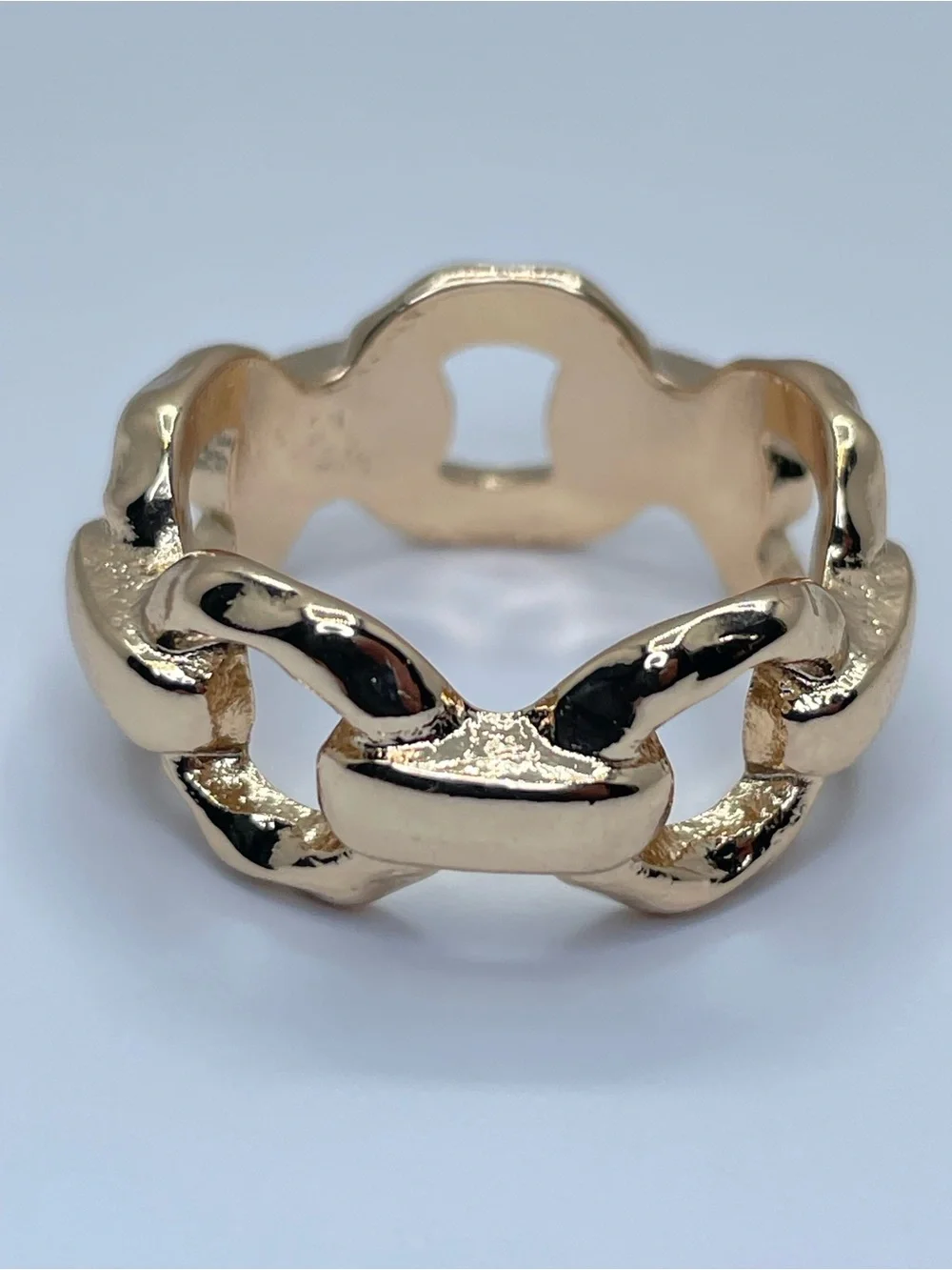 Gold Chunky Chain Link Look Stacking Ring Size 7.5 Modern Statement